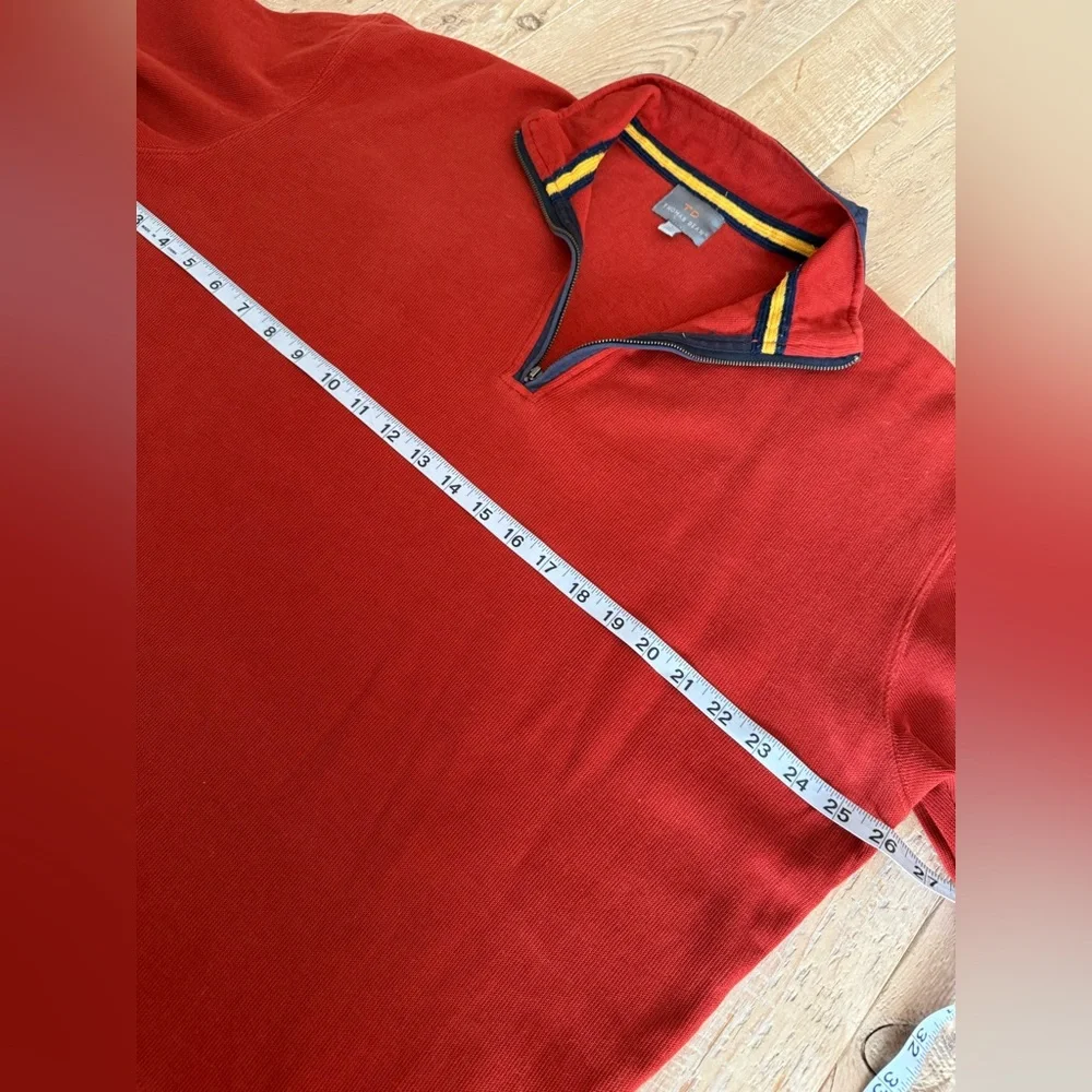Thomas Dean Red Burnt OrangeZip-Up Sweater with Navy Trim L